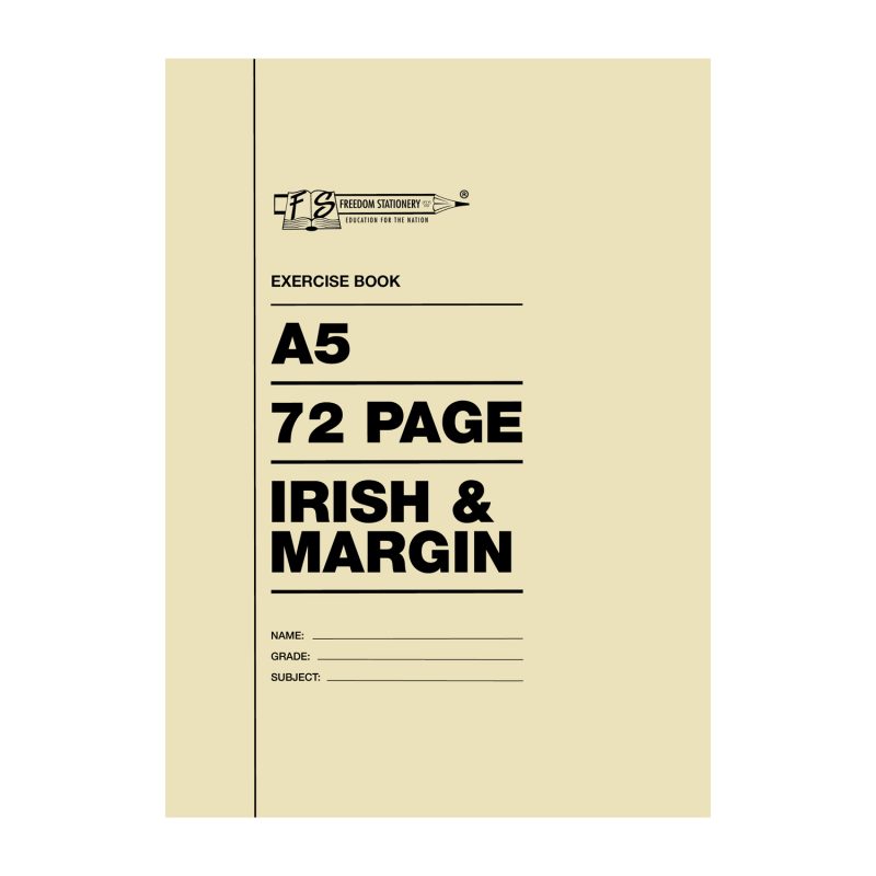 72 pages A5 Exercise Books Irish/Margin Pack of 5
