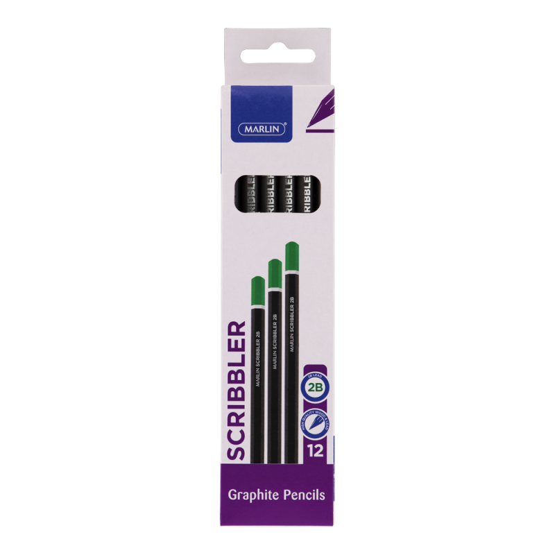 Marlin Graphite 2B End Dipped Pencils 12’s 2B End Dipped Pencil  Black Barrel, 12’s