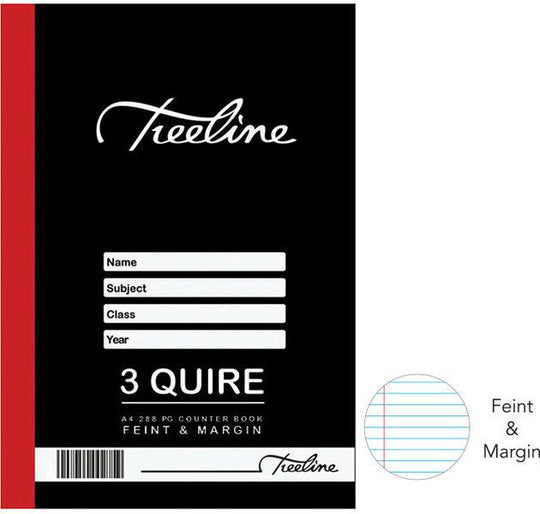 Treeline A4- 3 Quire -288 page Counter Book- Feint & Margin