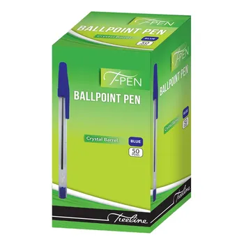Treeline Ballpoint Pens Crystal Barrel T-Pen Black - Box of 50